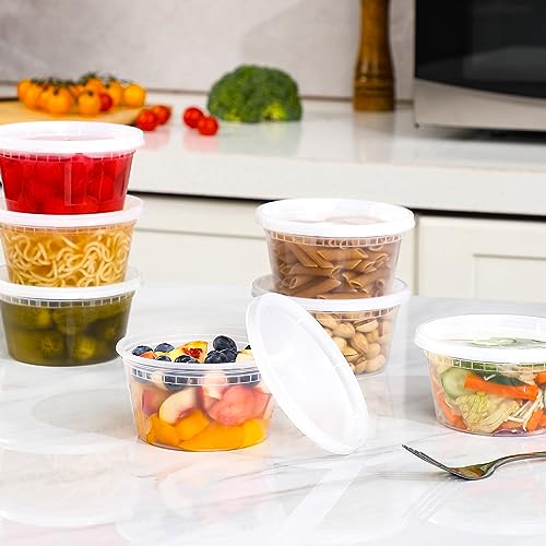 AOZITA 32 Sets 12 oz Plastic Deli Food Containers With Lids, Airtight Food Storage Containers, Freezer/Dishwasher/Microwave Safe, Soup Containers For Takeout Meal Prep Storage