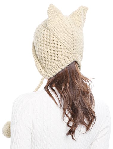 Bellady Winter Cute Cat Ears Knit Hat Ear Flap Crochet Beanie Hat,Beige