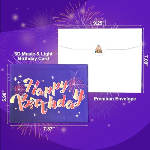 Omgpeike Birthday Cards Gifts for Women 3D Pop Up Birthday Gift Card Light and Music Happy Funny Birthday Decorations Greeting Cards for Men, Girl, Boy, Husband, Mom, Dad, Sister, Friend, Kids(Purple)