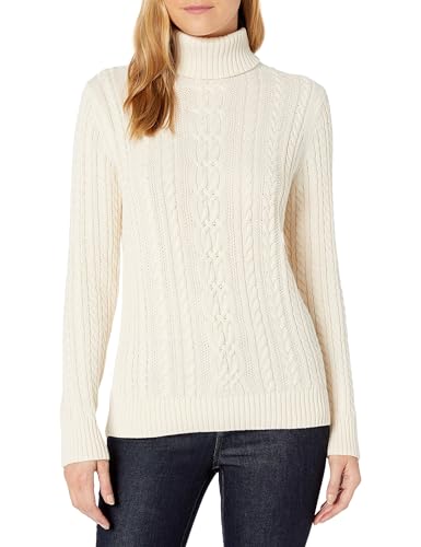 Amazon Essentials Women's Fisherman Cable Turtleneck Sweater (Available in Plus Size), Cream, Medium