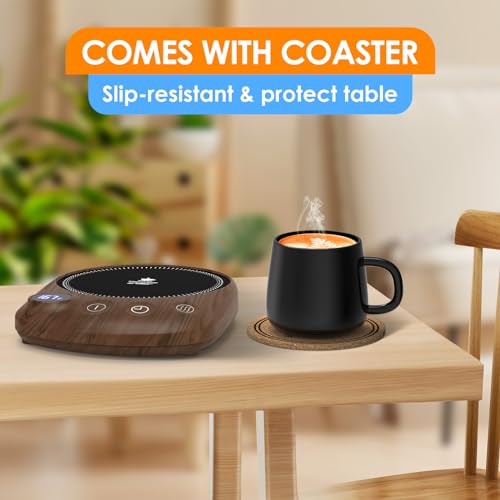 KitchekShop Coffee Mug Warmer - Fastest Heating & Highest Temperature, Coffee Cup Warmer for Desk Auto Shut Off, 4 Temp Settings & 1-12H Timer, Smart Electric Beverage Warmer for Coffee Candle(Wood)