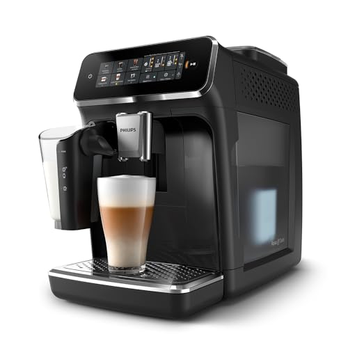 PHILIPS 3300 Series Fully Automatic Espresso Machine - LatteGo Milk System, 5 Coffee Varieties, Intuitive Touch Display, SilentBrew, 100% Ceramic Grinder, AquaClean Filter, Glossy Black (EP3341/50)