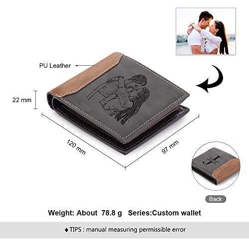 REMFACIO Custom Wallets for Men Personalized Mens Wallets Customized Leather Wallet with Photo Engraved Wallets for Dad Husband Boyfriend (Style 1)