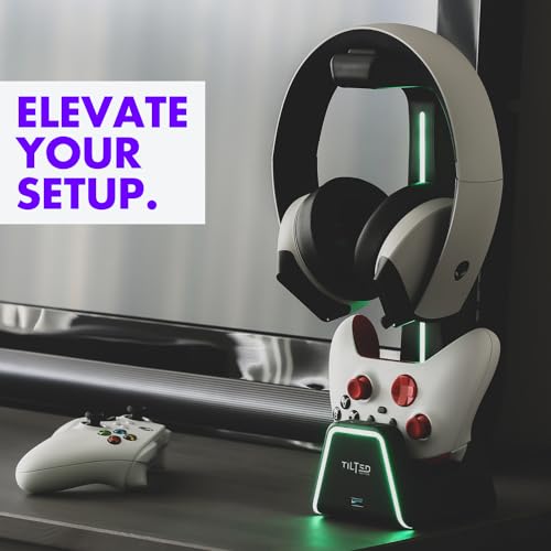 Tilted Nation 3 in 1 Gaming Headset and Controller Stand for PS5 and Xbox Series X Charging Station - Game Controller Holder and Headphone Stand for Desk with PlayStation and Xbox Magnetic Charger