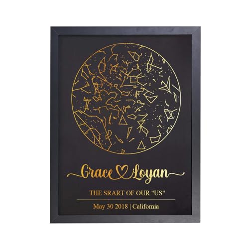 Custom Star Map with Dates & Place, Circular Star Map Anniversary Gifts for Him and Her, Custom Poster Special Occasion Star Chart Wall Art - Great Anniversary, Engagement, Wedding Romantic Gift