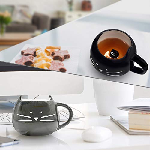 Koolkatkoo Cute Ceramic Cat Coffee Mug 12 oz Cat Lovers Kitty Tea Mugs Gifts for Women Girls Black