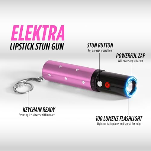 Lipstick Stun Gun for Women - Guard Dog Security Elektra Stun Gun for Self Defense, Maximum Voltage, 100 Lumen Flashlight with Keychain and Wall Charger (Pink)