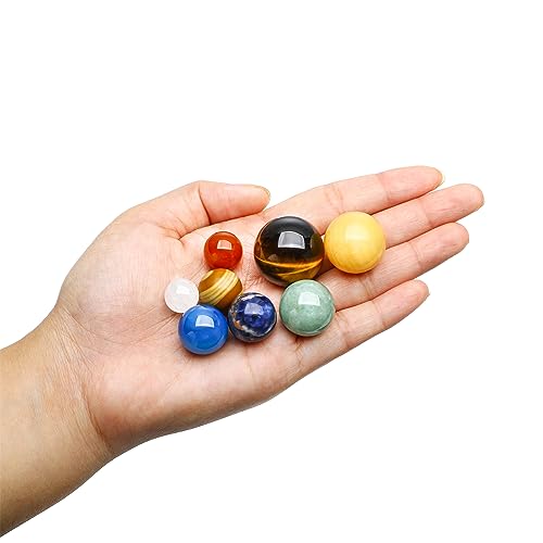 Natural Gemstones Solar System Model Multicolor Space Decor 8 Planets Model Kit Chakra Reiki Healing Crystal Ball Set Gift for Boys Girls Men Women Kids