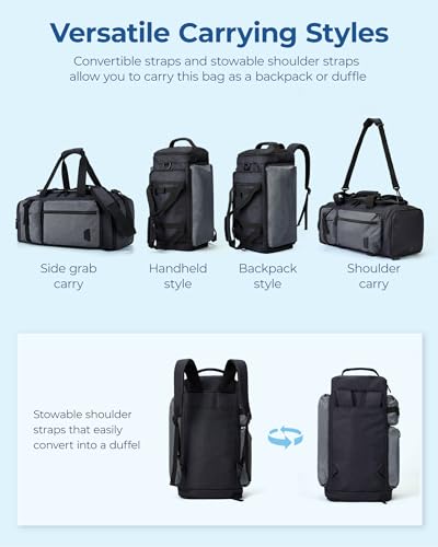 BAGSMART Gym Bag for Men, 40L Sports Duffel Bags for Traveling, Weekender Overnight Bag with Shoe Laptop Compartment, Carry on Backpack for Airplanes-Black-gray