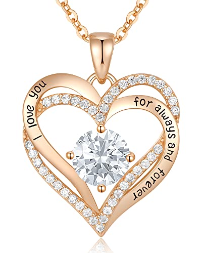 CDE Forever Love Heart Necklaces for Women, Wedding Anniversary, Birthday Gift for Wife, S925 Silver Jewelry with Birthstone Pendant, Ideal Chrismas Valentine's or Mothers Day Gifts for Her