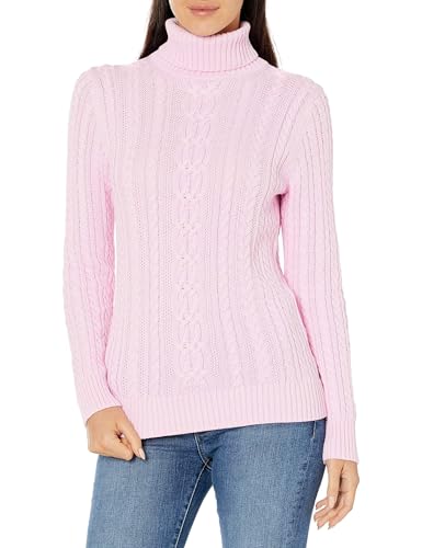 Amazon Essentials Women's Fisherman Cable Turtleneck Sweater (Available in Plus Size), Light Pink, Medium