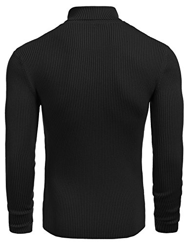 COOFANDY Men's Ribbed Slim Fit Knitted Pullover Turtleneck Sweater, Large, Black