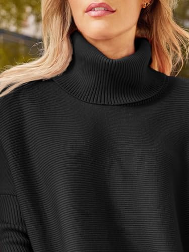 LILLUSORY Sweaters for Women Turtleneck Oversized Cashmere 2024 Pullover Long Mock Batwing Tunic Trendy Clearance Clothes Black