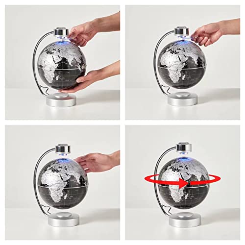 Magnetic Levitating Globe, Large 8inch Floating Globe With LED Lights, Magnetic Globe Display, Indoor Accents, Study Room Decor, Modern Decorative Ornament (Black)