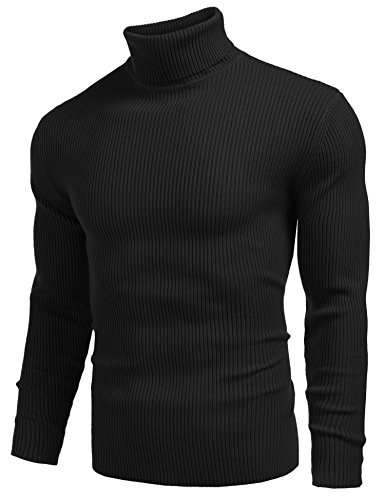 COOFANDY Men's Ribbed Slim Fit Knitted Pullover Turtleneck Sweater, Large, Black