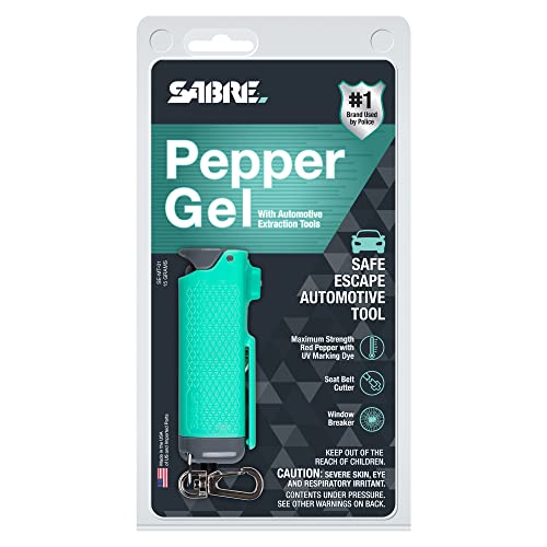 SABRE Safe Escape 3-In-1 Pepper Gel With Window Breaker Seat Belt Cutter, Maximum Strength Pepper Spray, Snap Clip Keychain for Easy Carry & Fast Access, Easy to Use Fast Flip Top Safety, 0.54 fl oz