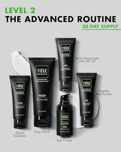 Tiege Hanley Mens Skin Care Set, Advanced Skin Care Routine for Men (System Level 2) - Face Wash Kit for Fines Lines - Men's Skincare Set Includes Face Wash, Facial Scrub, Moisturizer, & Eye Cream