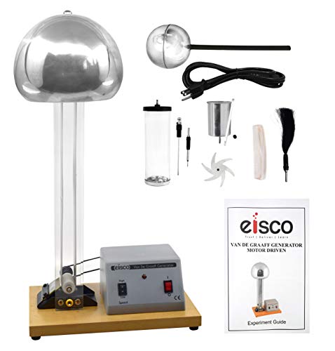 EISCO Van De Graaff Generator, Motor Driven - 120/240V, 50/60Hz - Includes Assembled Base with DC Motor, Power Cord, Discharge Wand, & Accessories - 22" Tall