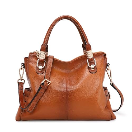 Kattee Women's Genuine Leather Purses and Handbags, Satchel Tote Shoulder Bag (Brown)