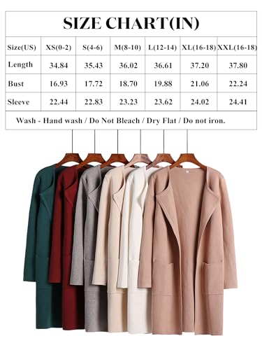 ANRABESS Women's Open Front Knit Lightweight Cardigan Casual Long Coatigan Sweater Lady Jacket Coat 2024 Fall Outerwear Off White Small