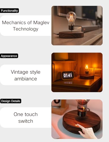 MOOCCI Levitating Bulb Lamp Magnetic Floating Lamp Light Desk Lamp Night Light Table LED for Unique Gifts, Room Decor, Night Light, Home Office Decor Desk Tech Toys (Round-Classic Bulb)