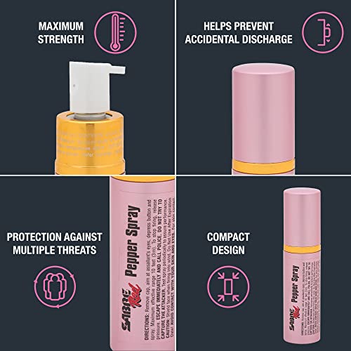 SABRE Lipstick Pepper Spray, Protect Against Multiple Threats with 12 Bursts, UV Marking Dye, The Most Discreet Pepper Spray Design, Pink