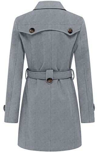 wantdo Women's Casual Long Sleeve Double Breasted Pea Coat with Belt Grey M