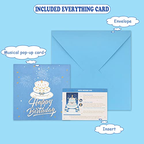 DTESL Musical Birthday Cards with Light and Music, Blowable, 3D Birthday Popup Cards for Men & Women– Plays Hit Song 'HAPPY Birthday'