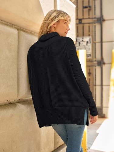 LILLUSORY Oversized Sweaters Women Long Turtleneck Turtle Neck Tunic 2024 Trendy Mock Pullover Batwing Sweater Tops Wear Leggings Black