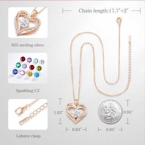 CDE Forever Love Heart Necklaces for Women, Wedding Anniversary, Birthday Gift for Wife, S925 Silver Jewelry with Birthstone Pendant, Ideal Chrismas Valentine's or Mothers Day Gifts for Her