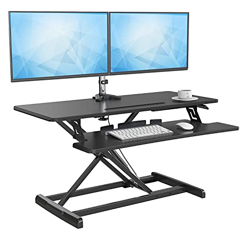 G-PACK PRO Adjustable Standing Desk Converter - Desk Riser Up to 19.3 inch for Dual Monitor Stand up Desk Top - Adjustable Desk Risers for Healthy Ergonomic Workstation - Black