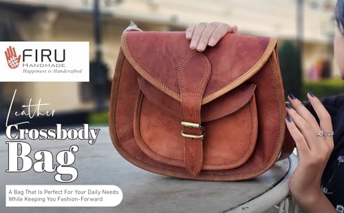 Firu-Handmade Women Vintage Style Genuine Leather Crossbody Shoulder Bag Satchel ladies Purse Saddle Bag Crossover Bags for Women Travel