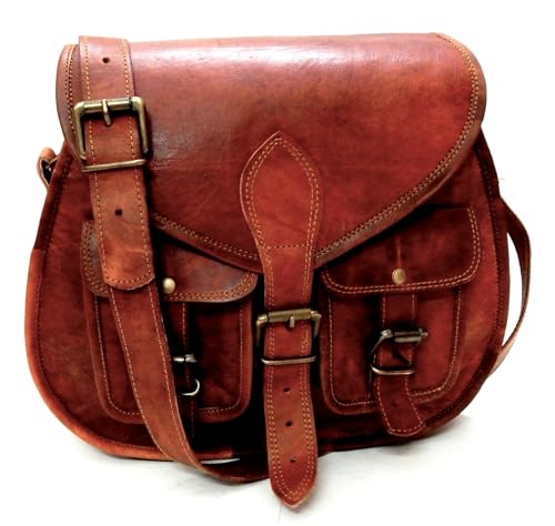 Firu-Handmade 13 inch Women Vintage Style Genuine Brown Leather Crossbody Shoulder Bag Handmade Purse