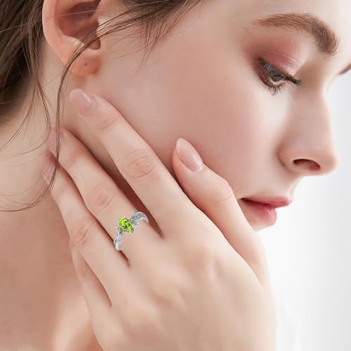 Wasee August Birthstone Ring 925 Sterling Silver Peridot Ring Pear Shaped Leaf Promise Ring for Her Birthday Anniversary Mother's Day Jewelry Gifts for Women,Ring Size 7