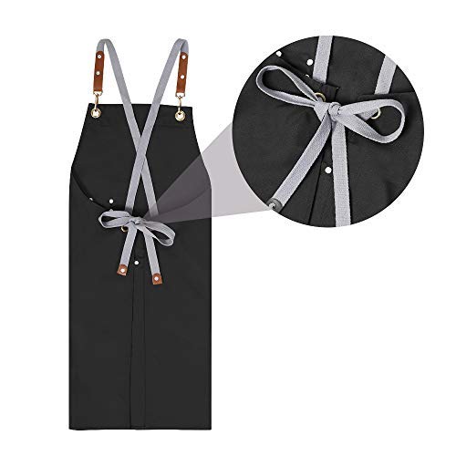 Chef Apron-Cross Back Apron for Men Women with Adjustable Straps and Large Pockets,Canvas,M-XXL,Black