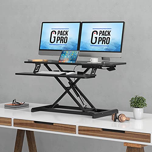 G-PACK PRO Adjustable Standing Desk Converter - Desk Riser Up to 19.3 inch for Dual Monitor Stand up Desk Top - Adjustable Desk Risers for Healthy Ergonomic Workstation - Black