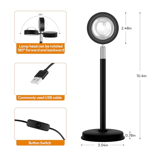 Tsrarey Sunset Lamp Projector, 180 Degree Rotation Sunset Projection Light Led Night Light Floor Lamp with USB Port,Sunset Lamps for Photography Party Bedroom Decor,Christmas Gifts for Women