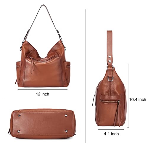 BOSTANTEN Genuine Leather Hobo Handbags Designer Tote Shoulder Bag Large Crossbody Purses for Women Brown