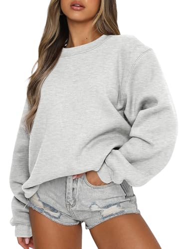 EFAN Womens Sweatshirts Oversized Crew Neck Pullover Sweater Teen Girls Cute Casual Hoodies y2k 2024 Fall Outfits Fashion Clothes Grey M