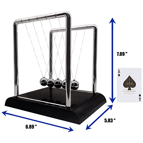 Newtons Cradle Balance Pendulum, Swinging Kinetic Balls, Fun Science Learning Accessories Physics Toy, Calm Down Fidgets Kit, Desk Toys for Stress Relief, Office Desk Decoration (Large Black)