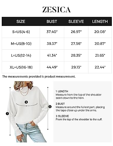 ZESICA Women's 2024 Fall Turtleneck Batwing Long Sleeve Ribbed Knit Casual Soft Pullover Sweater Jumper Top,White,Medium