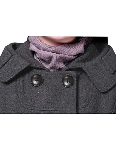 Tanming Women's Warm Double Breasted Wool Pea Coat Trench Coat Jacket with Hood (Grey-L)