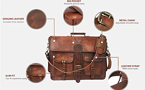 cuero Leather Messenger Bag for Men, 18 Inch Laptop Bag, Crossbody Bag Men, Vintage Handmade Leather Satchel Bag Men, Full Grain Business Briefcase Shoulder Bag for Office/Work/Travel - Dark Brown