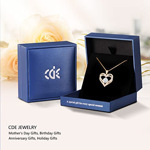 CDE Forever Love Heart Necklaces for Women, Wedding Anniversary, Birthday Gift for Wife, S925 Silver Jewelry with Birthstone Pendant, Ideal Chrismas Valentine's or Mothers Day Gifts for Her