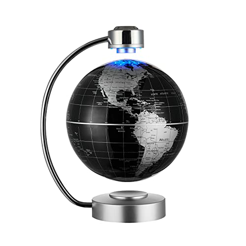 Magnetic Levitating Globe, Large 8inch Floating Globe With LED Lights, Magnetic Globe Display, Indoor Accents, Study Room Decor, Modern Decorative Ornament (Black)