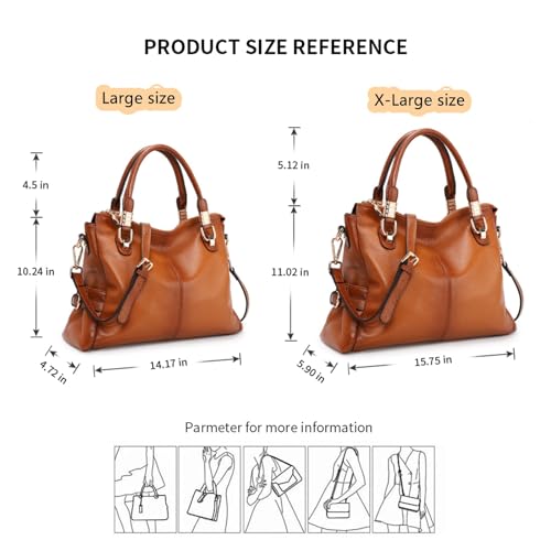 Kattee Women's Genuine Leather Purses and Handbags, Satchel Tote Shoulder Bag (Brown)