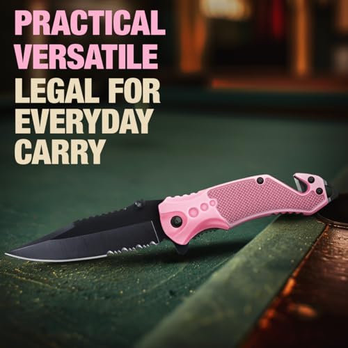 GOOD WORKER 2.95” Serrated Blade Pink Knife - Pocket Knife for Women - Self Defense Knife - Pink Knives - Cute Womens Girl Knife - Womens Folding Knife - Pink Pocket Knife - Mothers Day Gift - 6680 P