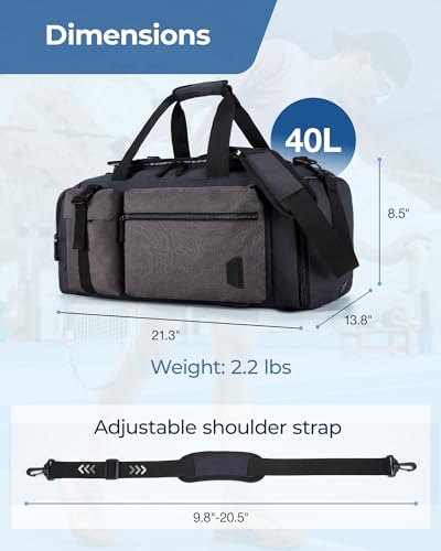 BAGSMART Gym Bag for Men, 40L Sports Duffel Bags for Traveling, Weekender Overnight Bag with Shoe Laptop Compartment, Carry on Backpack for Airplanes-Black-gray