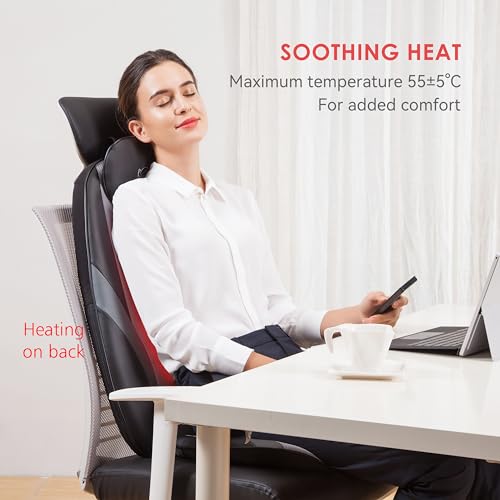 Snailax Back Massager with Soothing Heat, Electric Deep Tissue Shiatsu Kneading Back Massage Chair Pad,Vibration Seat Cushion Chair Massager, Home Office Chair Use, Gift