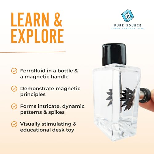 FerroFluid Display Toy Bottle – Ferro Fluid Liquid Metal STEM Toy, Magnetic Desk Toy with Neodymium Magnets, Interactive Kids & Adults Physics Toy, Educational Iron Filings Magnet Science Kit